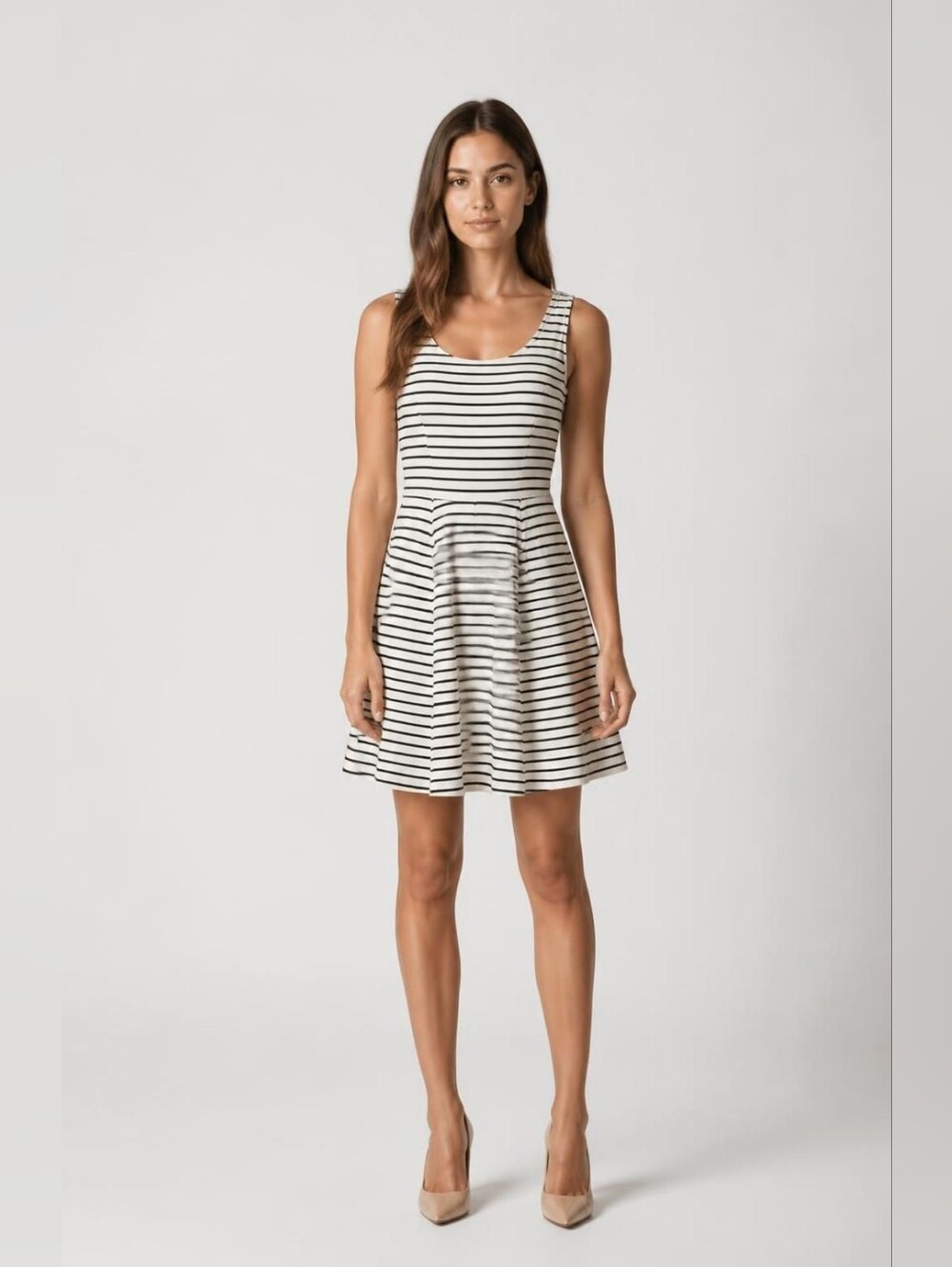 Tiana B. 6 Black & White Striped Fit & Flare Dress